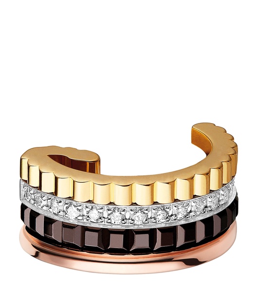 Small Mixed Gold and Diamond Quatre Classique Single Ear Clip