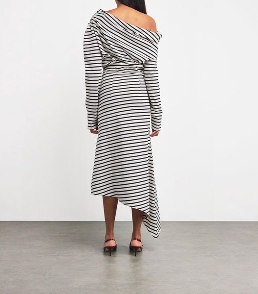 Off-The-Shoulder Striped Asymmetric Dress