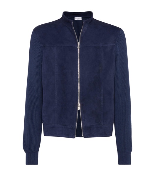 Suede-Cotton Bomber Jacket