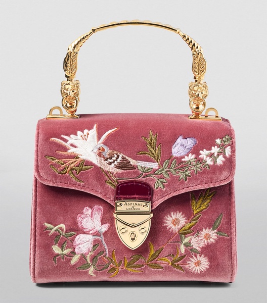 Mini Velvet Embroidered Mayfair Top-Handle Bag