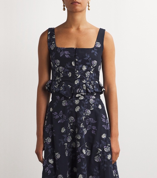Floral-Embroidered Crop Top