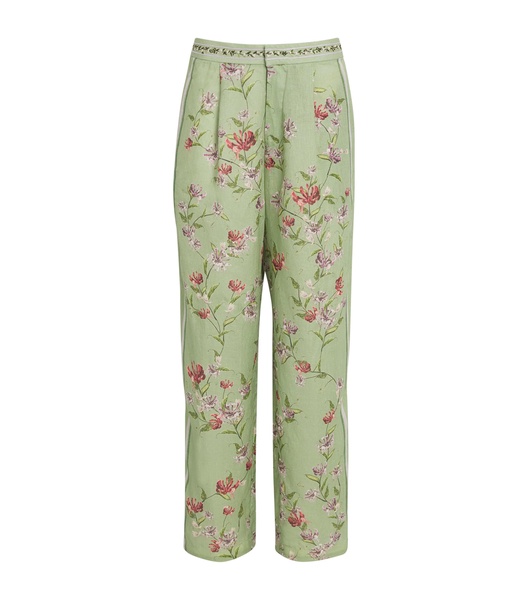 Linen Floral Wide-Leg Trousers