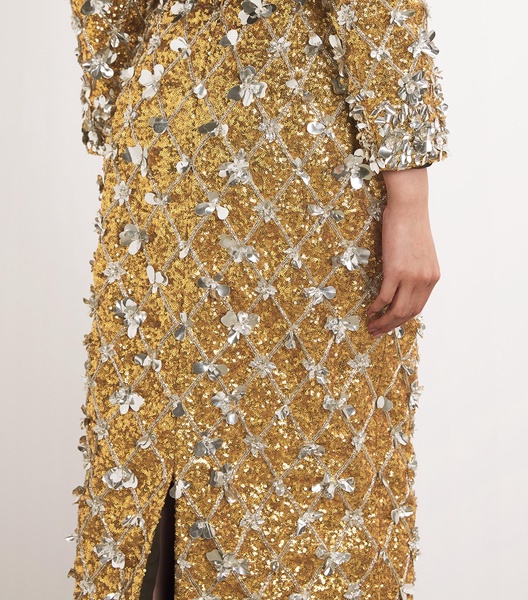 Embroidered Column Midi Skirt