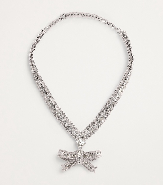 Crystal-Embellished Bow Necklace