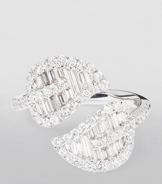 White Gold and Diamond Leaf Ring