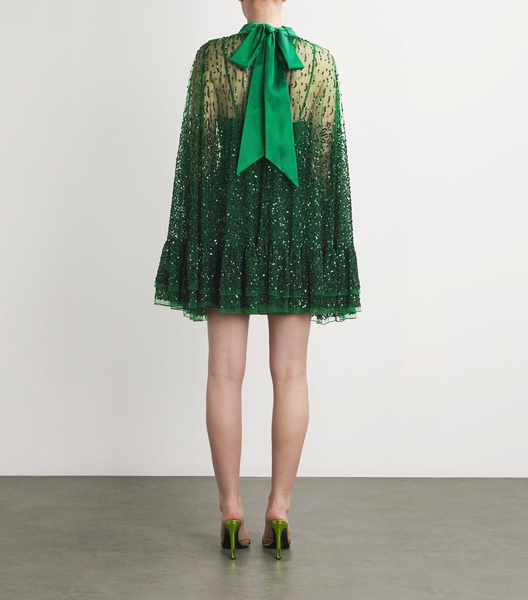 Embellished-Cape Zenon Mini Dress
