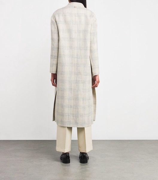 Silk-Linen-Blend Check Coat