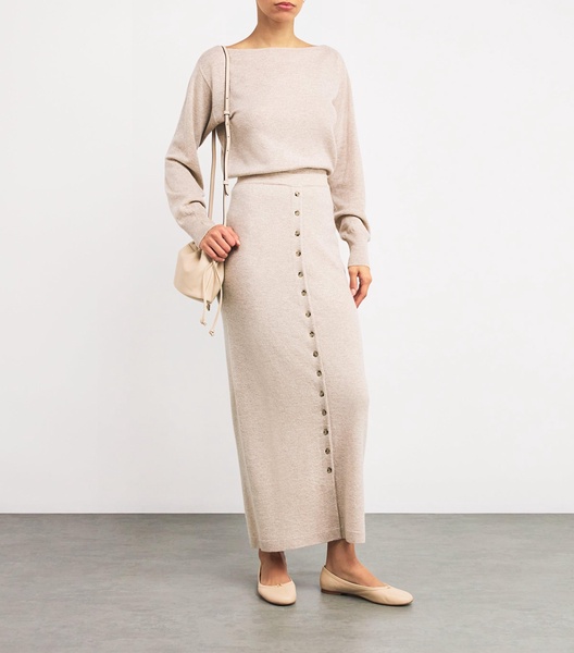 Wool-Cashmere Buttoned Maxi Skirt
