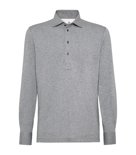 Cotton Long-Sleeve Polo Shirt
