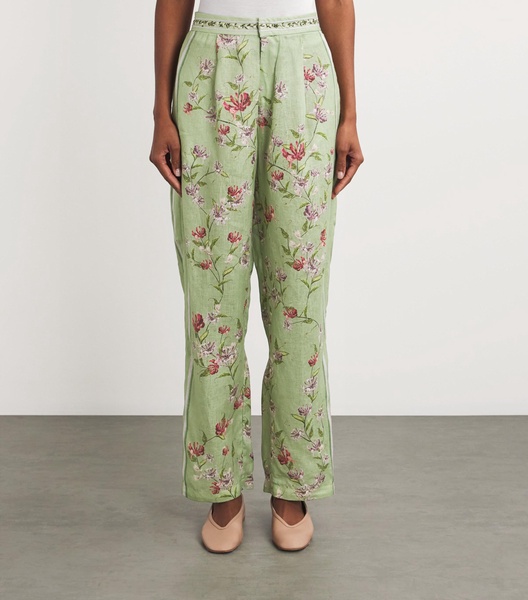 Linen Floral Wide-Leg Trousers