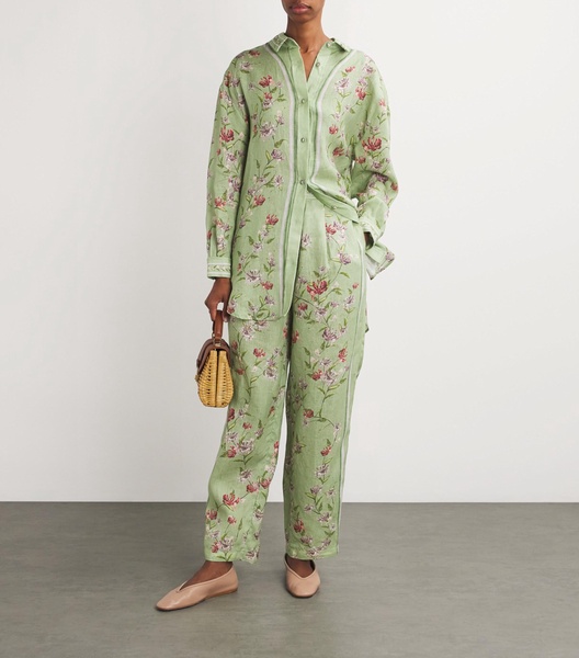 Linen Floral Wide-Leg Trousers