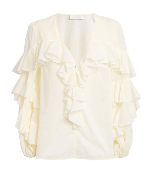 Cotton Ruffled V-Neck Blouse