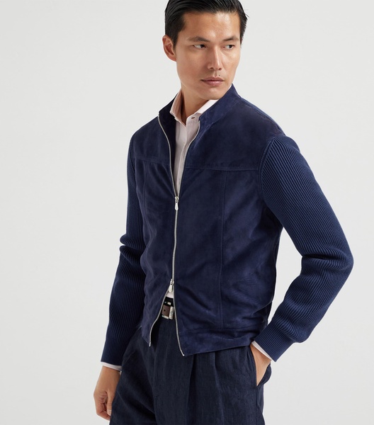 Suede-Cotton Bomber Jacket