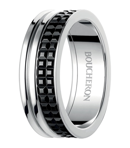 Large White Gold Quatre Black Wedding Band