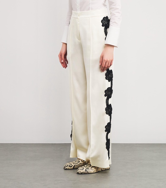 Lace-Trim Wide-Leg Trousers