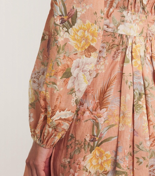Linen Floral Mini Shirt Dress