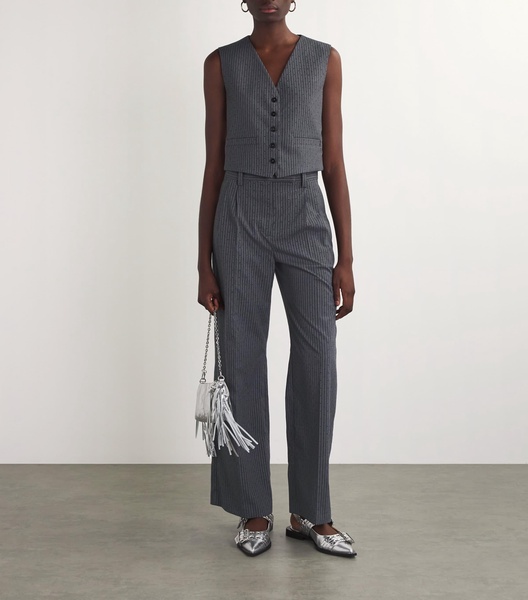 Rhinestone Pinstripe Wide-Leg Trousers