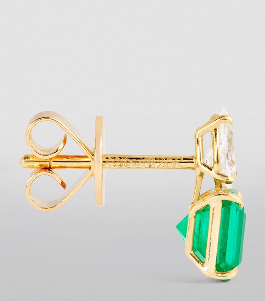 Yellow Gold, Diamond and Emerald Single Stud Earring