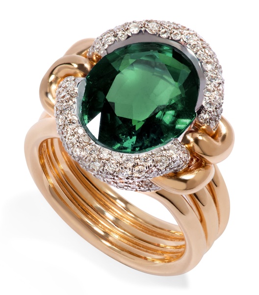 Yellow Gold, Diamond and Tourmaline Cocktail Ring (Size N)