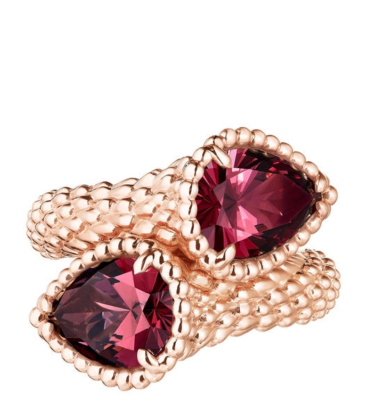 Small Rose Gold and Garnet Serpent Bohème Two-Stone Motif Ring