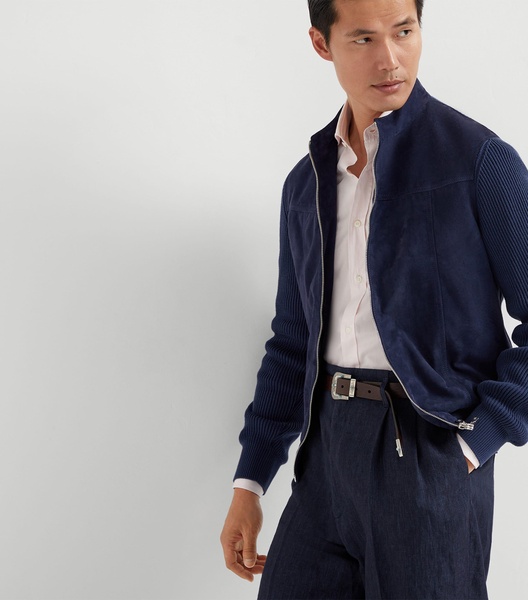Suede-Cotton Bomber Jacket