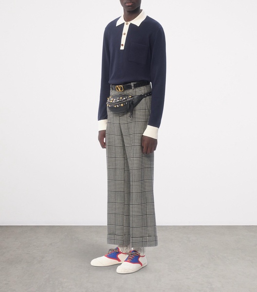 Cotton VLogo-Button Polo Sweater