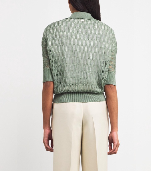 Linen-Silk Polo Top