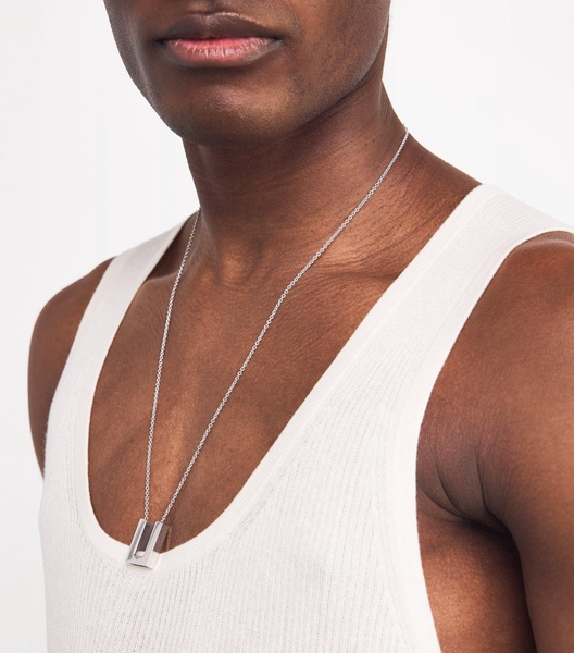 Rhodium-Plated Sterling Silver Square Pendent Necklace