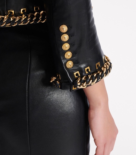 Leather Chain-Detail Jacket