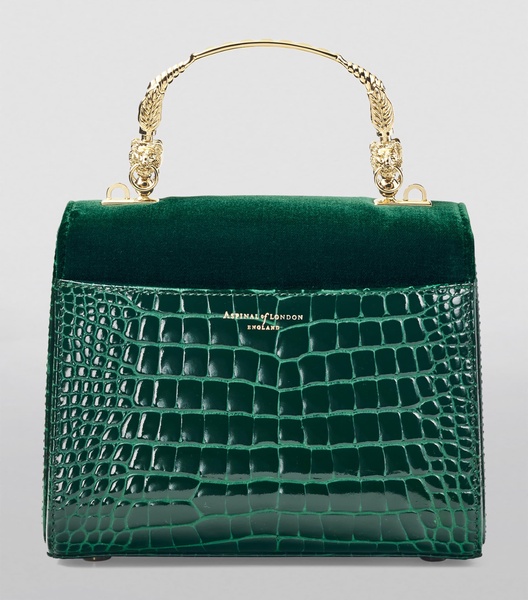 Midi Velvet Embroidered Mayfair Top-Handle Bag