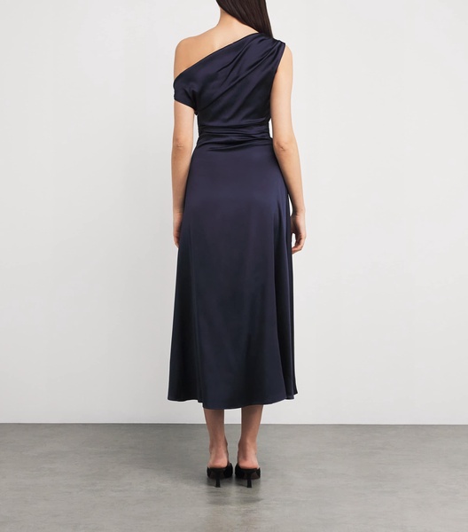 Stretch-Silk Asymmetric Phare Midi Dress