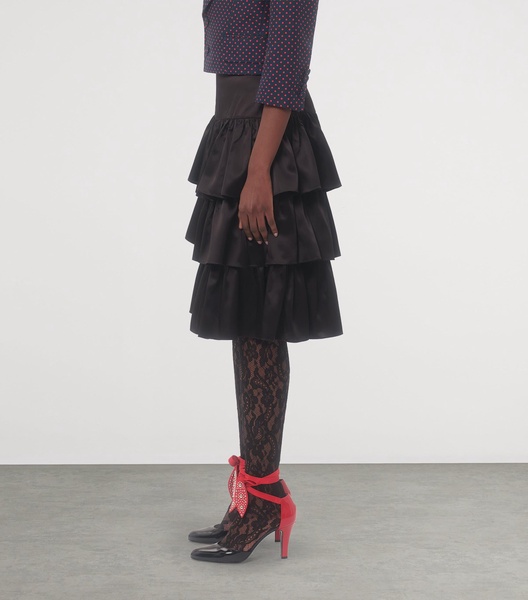 Satin Tiered  Midi Skirt