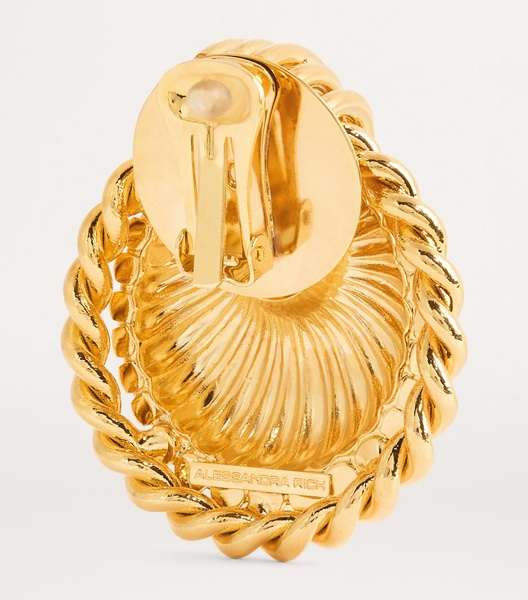 Crystal-Embellished Shell Clip-On Earrings
