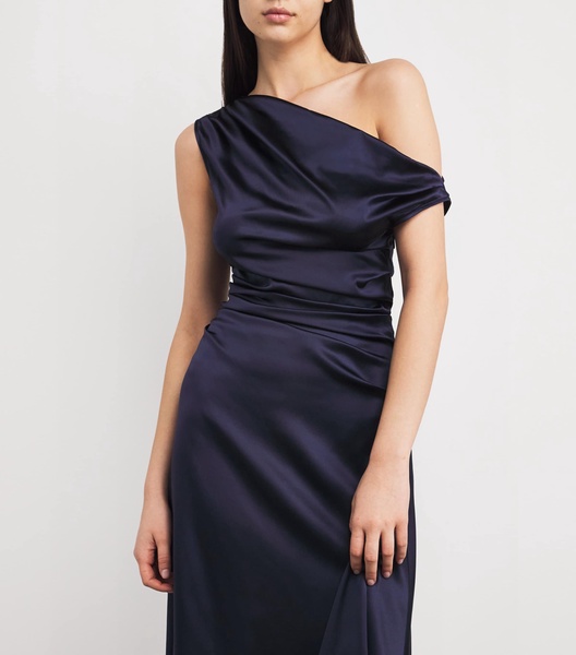 Stretch-Silk Asymmetric Phare Midi Dress