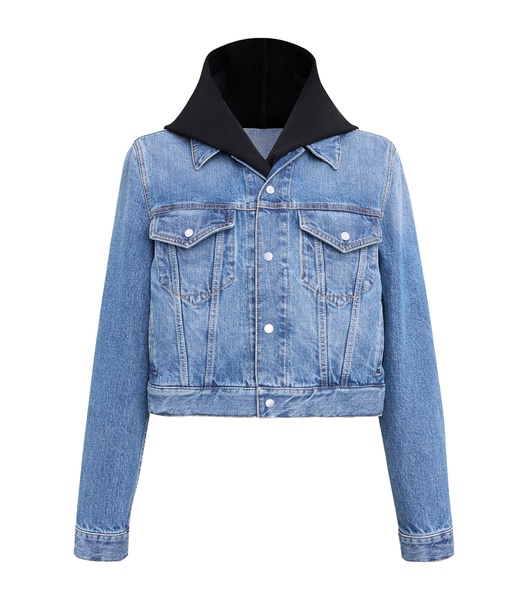 Knitted-Hood Denim Jacket