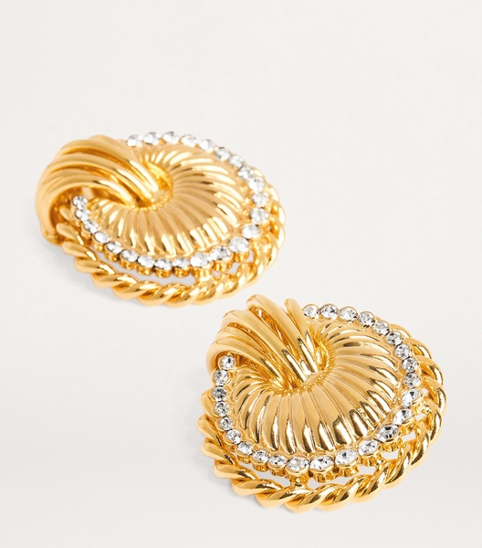 Crystal-Embellished Shell Clip-On Earrings