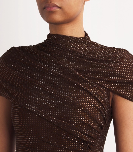 Mesh Rhinestone Midi Dress
