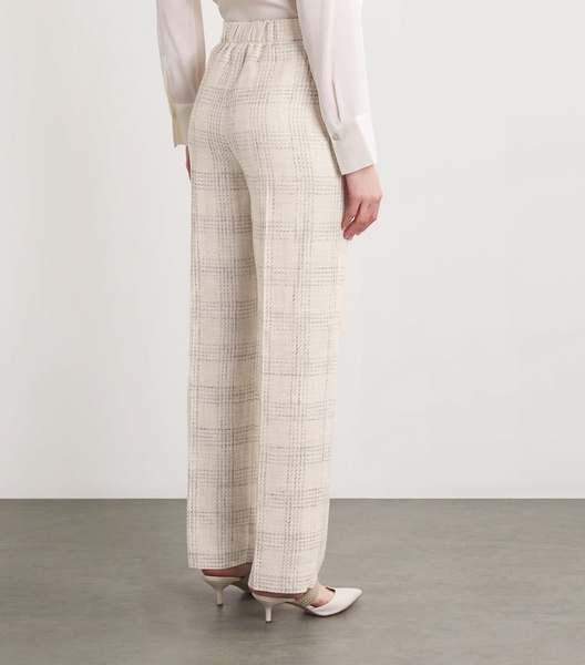 Silk-Linen Blend Check Trousers