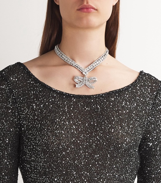 Crystal-Embellished Bow Necklace
