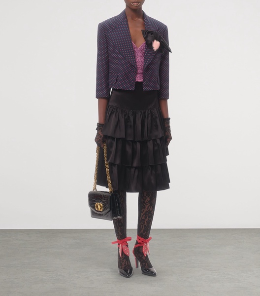 Satin Tiered  Midi Skirt