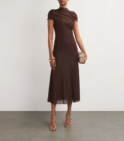 Mesh Rhinestone Midi Dress