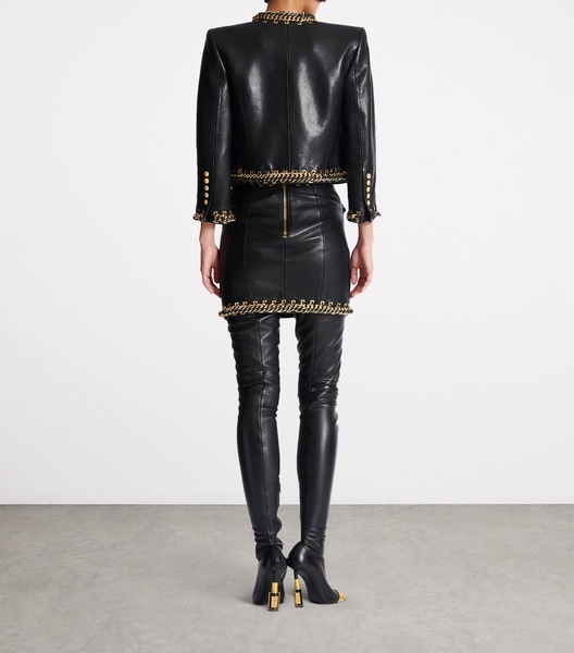 Leather Chain-Detail Jacket