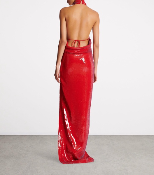 Sequinned Halterneck Maxi Dress