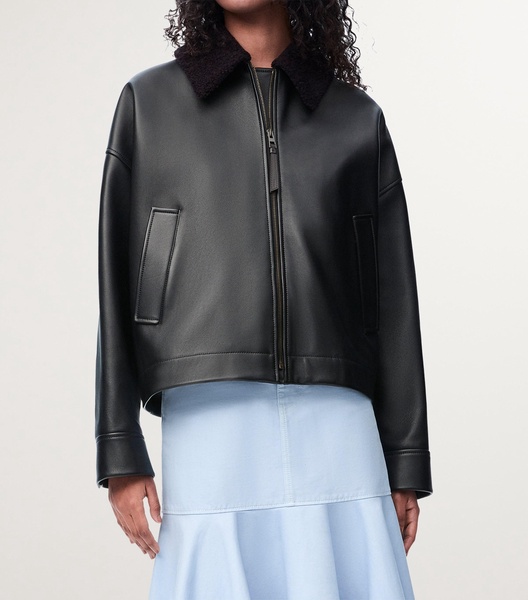 Leather Shearling-Collared Jacket