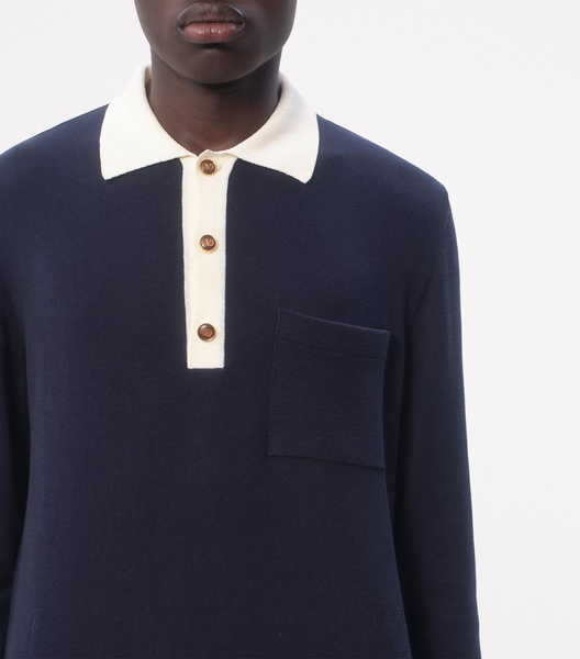 Cotton VLogo-Button Polo Sweater