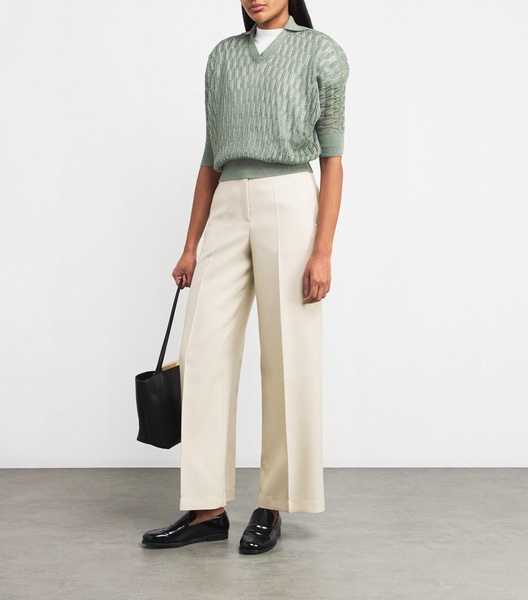 Linen-Silk Polo Top