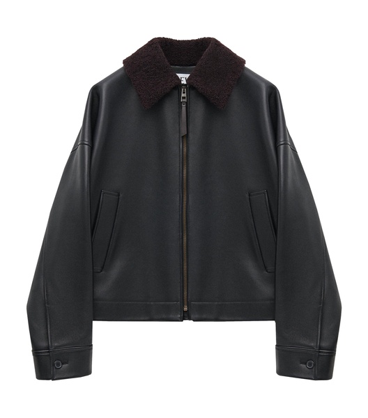 Leather Shearling-Collared Jacket