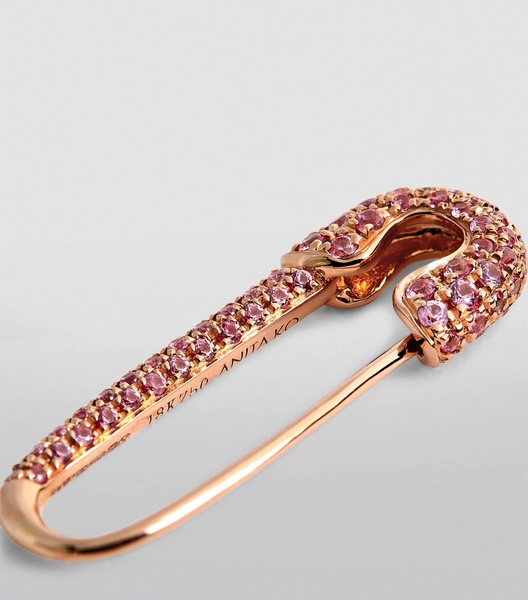 Rose Gold and Sapphire Safety Pin Single Left Earring