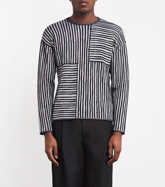 Jacquard-Striped Crew-Neck Sweater