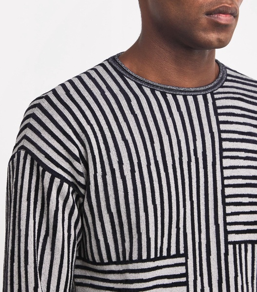 Jacquard-Striped Crew-Neck Sweater